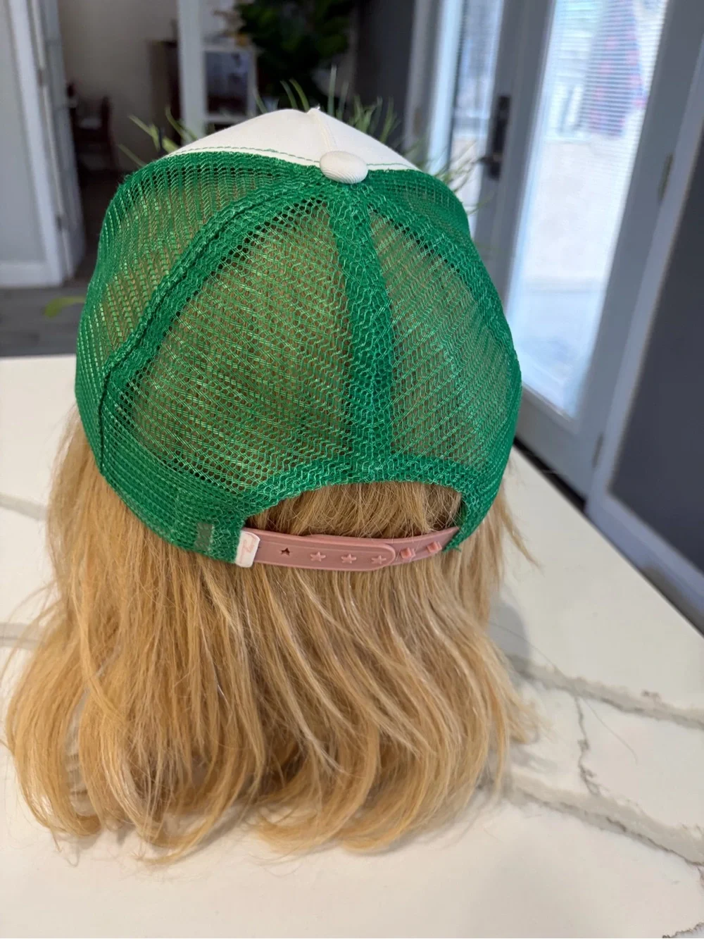 Vintage Havana White & Green Trucker Hat with Pink Star OS